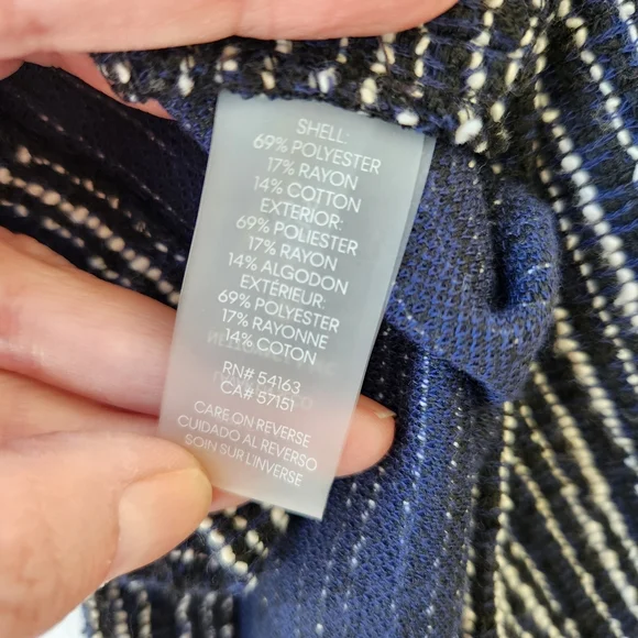 Tweed Fall Sheath Dress Navy Blue White Stripes Sleeveless Fringe Paris Size 10 - Picture 13 of 17